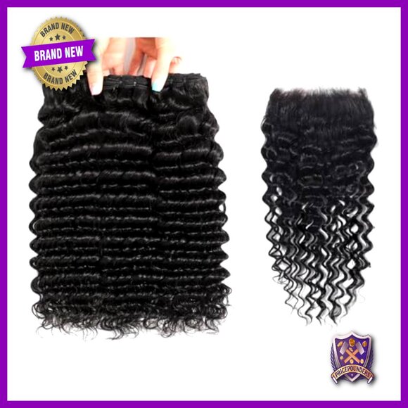 Deep Wave Human Hair Bundles with 5x5 HD Lace Closure, 3 Bundles 20-24 Inch main image 5